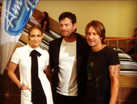 American Idol judges Jennifer Lopez, Harry Connick Jr., and Keith Urban