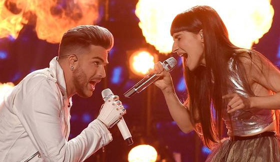 Adam Lambert performs with Laleh on American Idol